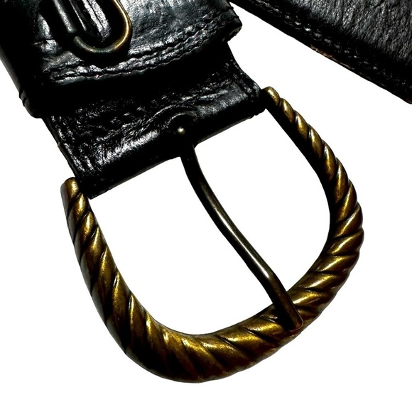 Axcess Made in Italy Genuine Black Leather Wide Waist Belt, Bronze Buckle Medium - Picture 7 of 10